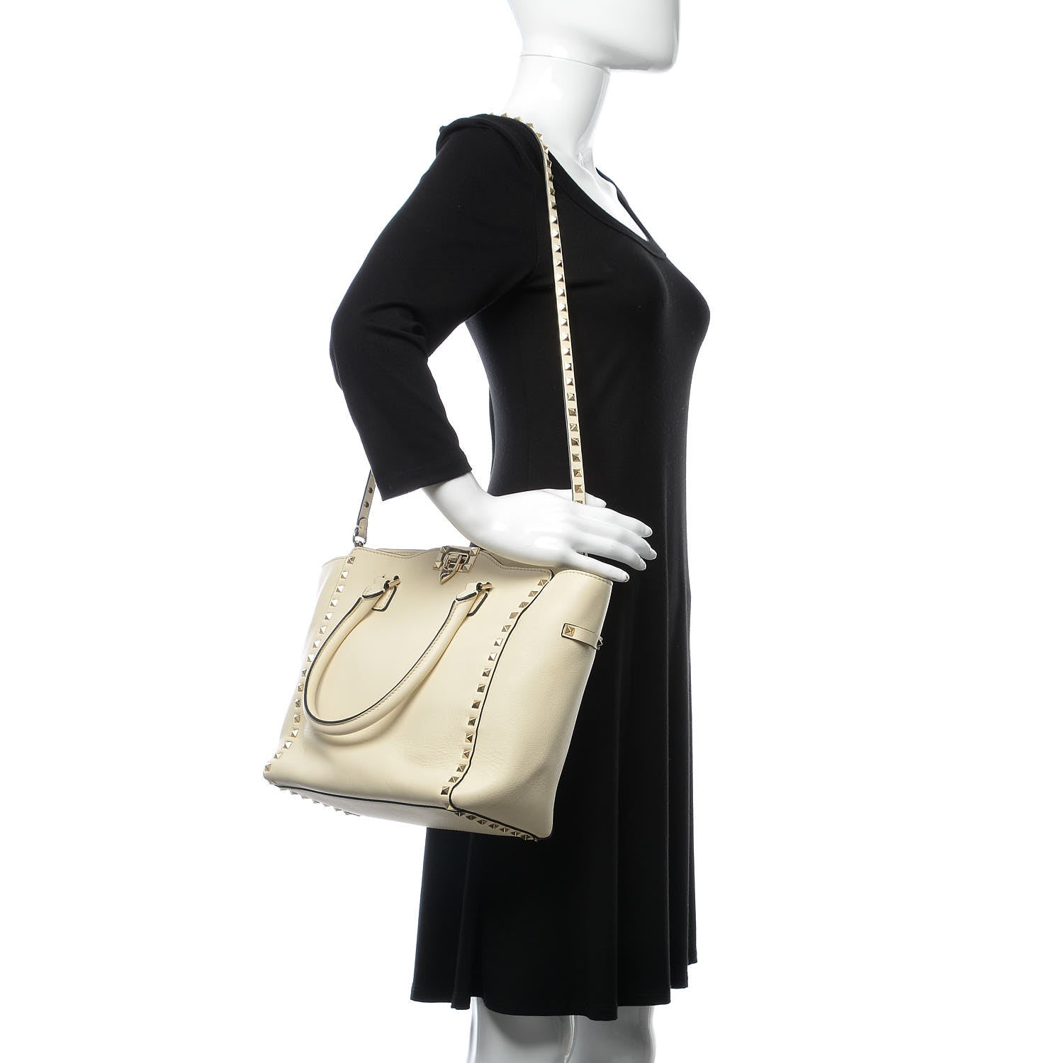 Valentino Garavani Vitello Rockstud Double Handle Tote Ivory 2 of 14