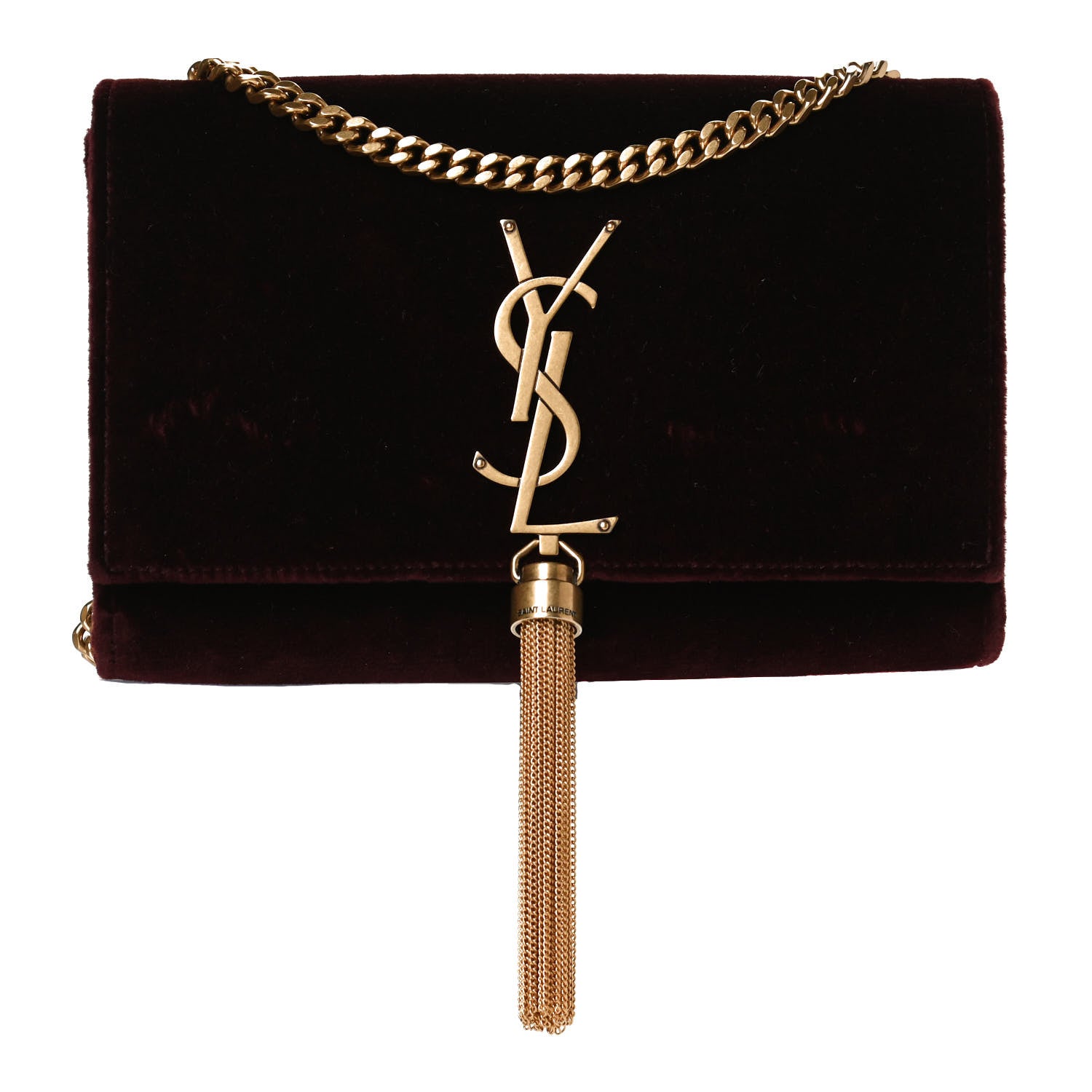 Saint Laurent Velvet Small Classic Monogram Kate Tassel Satchel Burgundy 1 of 14