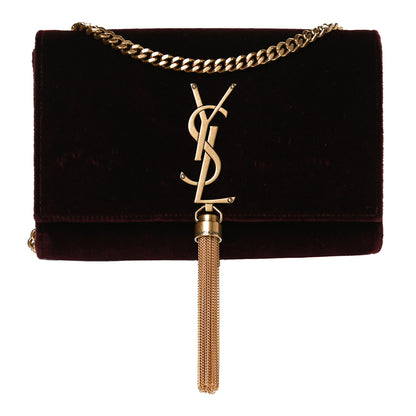 Saint Laurent Velvet Small Classic Monogram Kate Tassel Satchel Burgundy 1 of 14