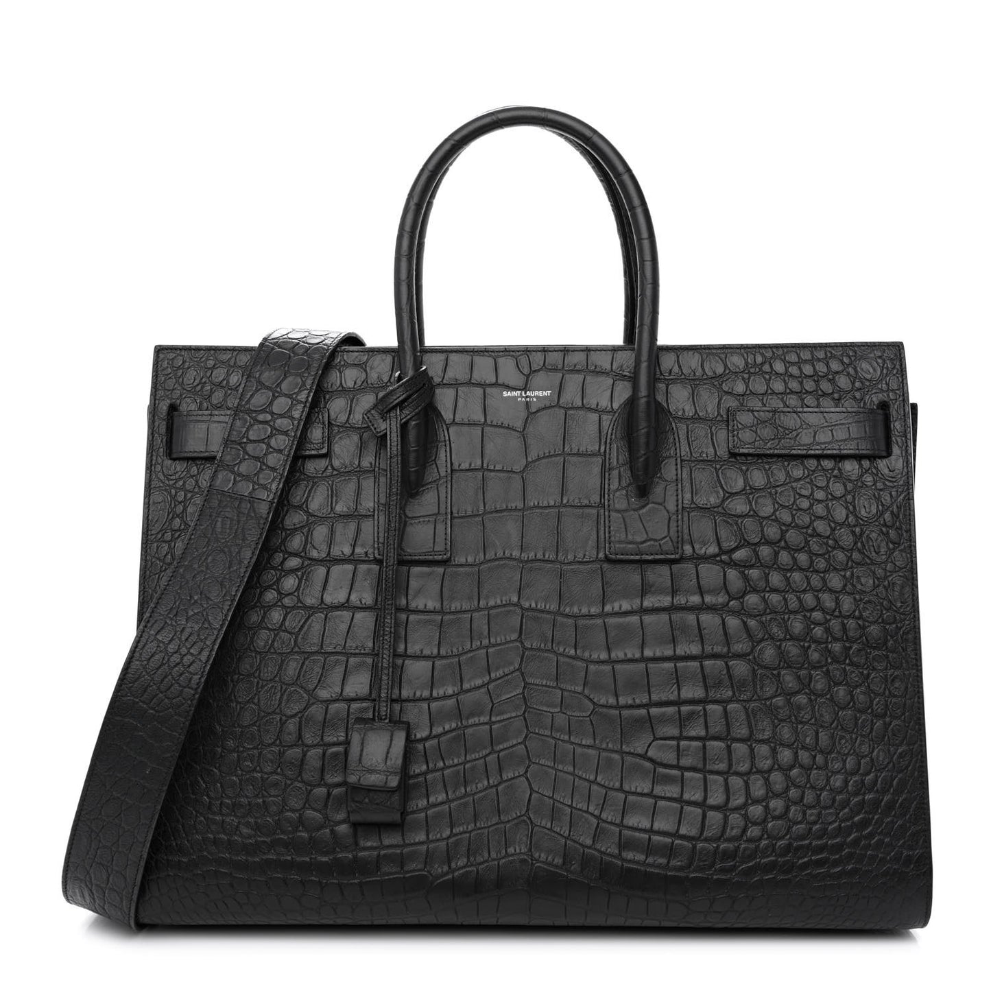 Calfskin Crocodile Embossed Large Sac De Jour Carryall Black