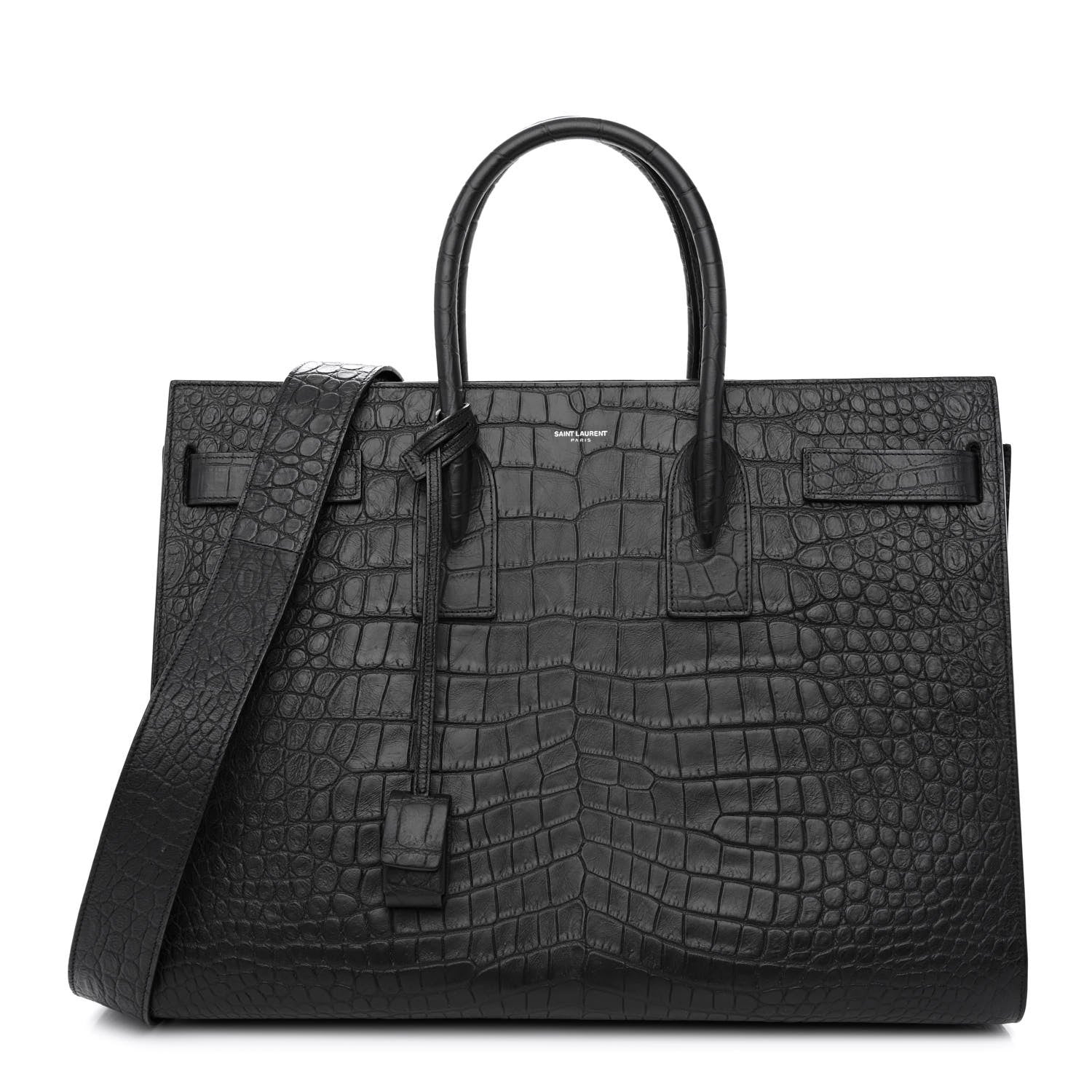 Saint Laurent Calfskin Crocodile Embossed Large Sac De Jour Carryall Black 1 of 9