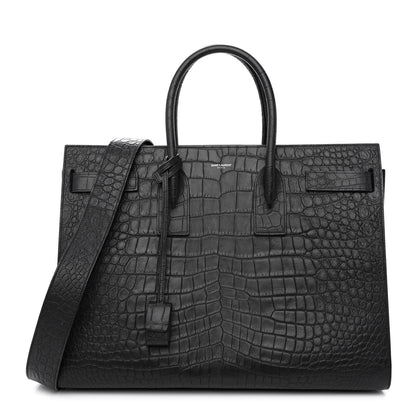 Saint Laurent Calfskin Crocodile Embossed Large Sac De Jour Carryall Black 1 of 9