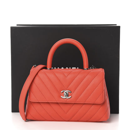 Chanel Caviar Chevron Quilted Mini Coco Handle Flap Red 11 of 11