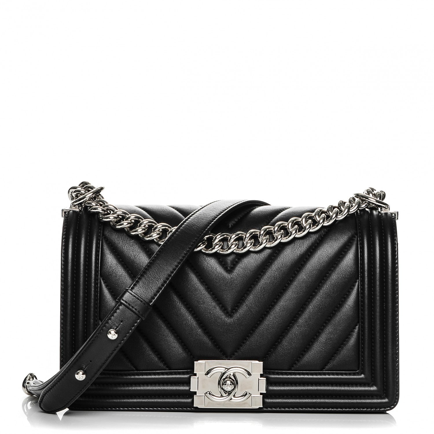 Chanel Calfskin Chevron Quilted Medium Boy Flap Black 1 of 8