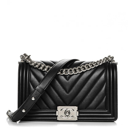 Chanel Calfskin Chevron Quilted Medium Boy Flap Black 1 of 8