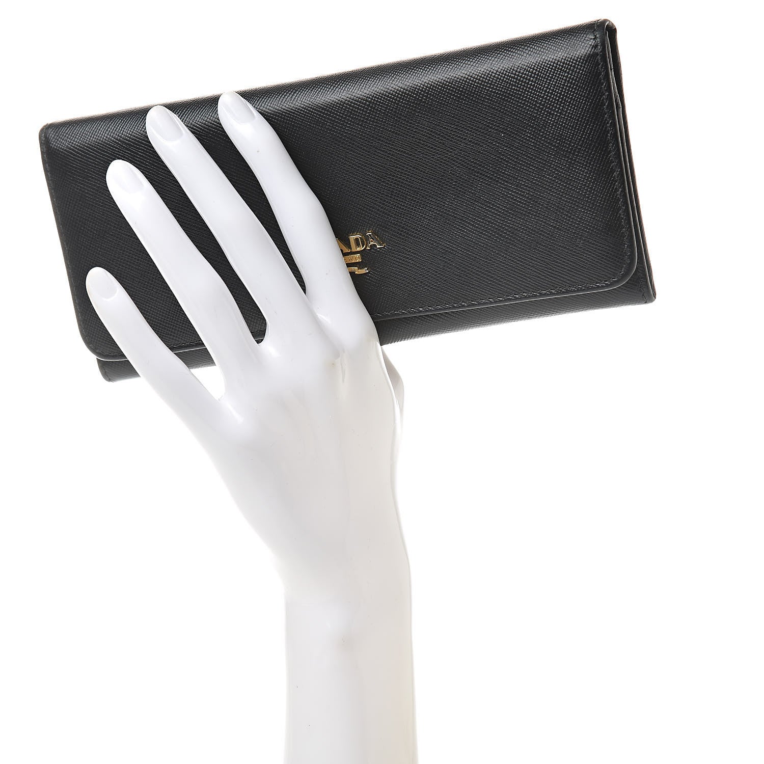 Prada Saffiano Continental Flap Wallet Black 2 of 10