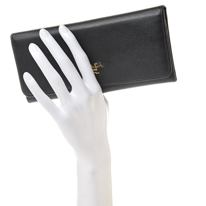 Prada Saffiano Continental Flap Wallet Black 2 of 10