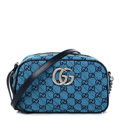 Gucci Monogram Multicolor Matelasse Diagonal Small GG Marmont Chain Shoulder Bag Light Blue 1 of 7