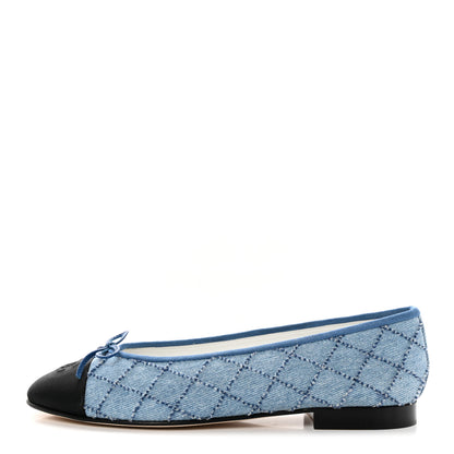 Chanel Denim Embroidered Grosgrain CC Cap Toe Ballerina Flats 39.5 Blue Black 1 of 10
