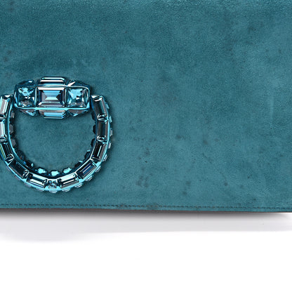 Gucci Suede Crystal Broadway Clutch Teal Green 12 of 14