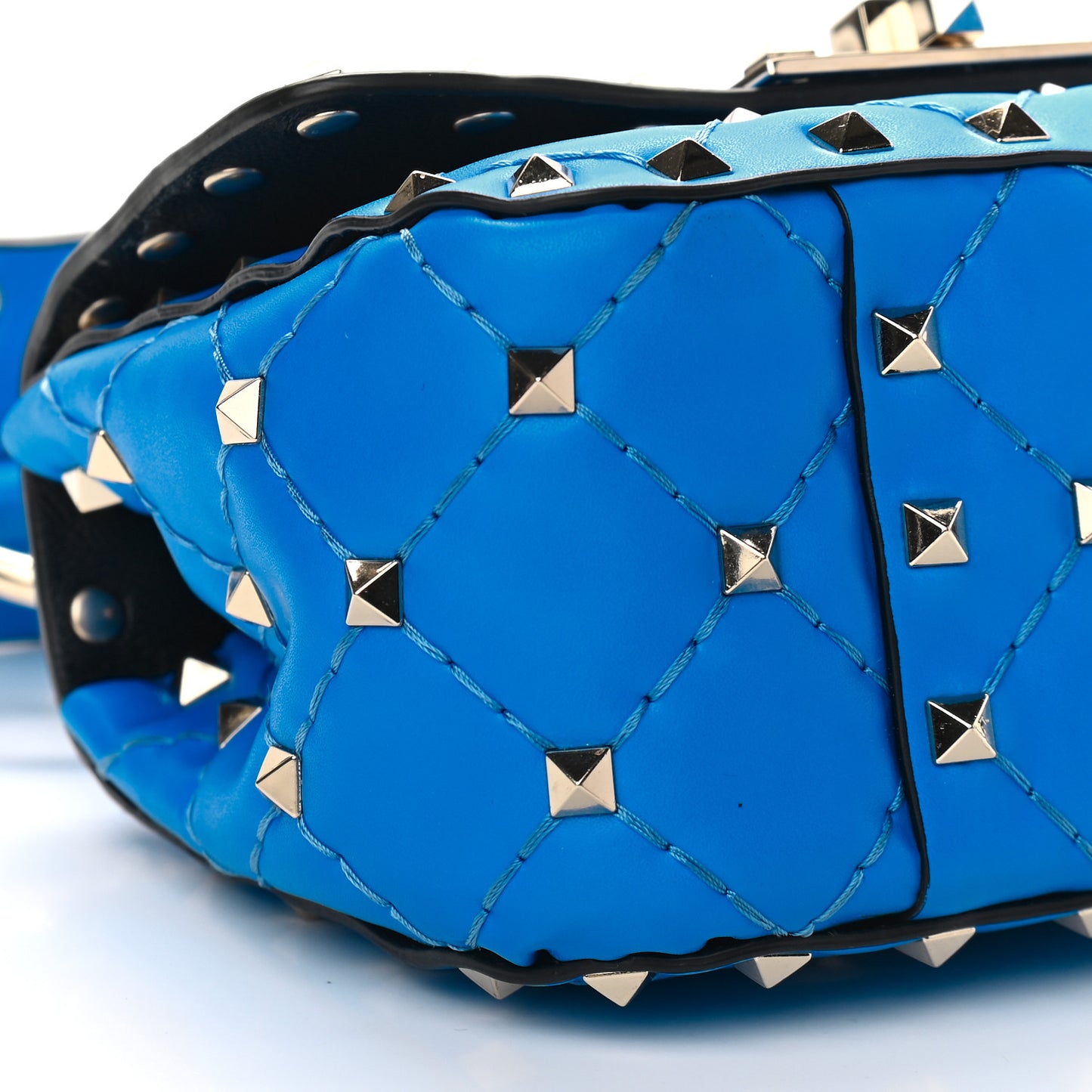 Calfskin Micro Rockstud Spike Shoulder Bag Blue Fluo