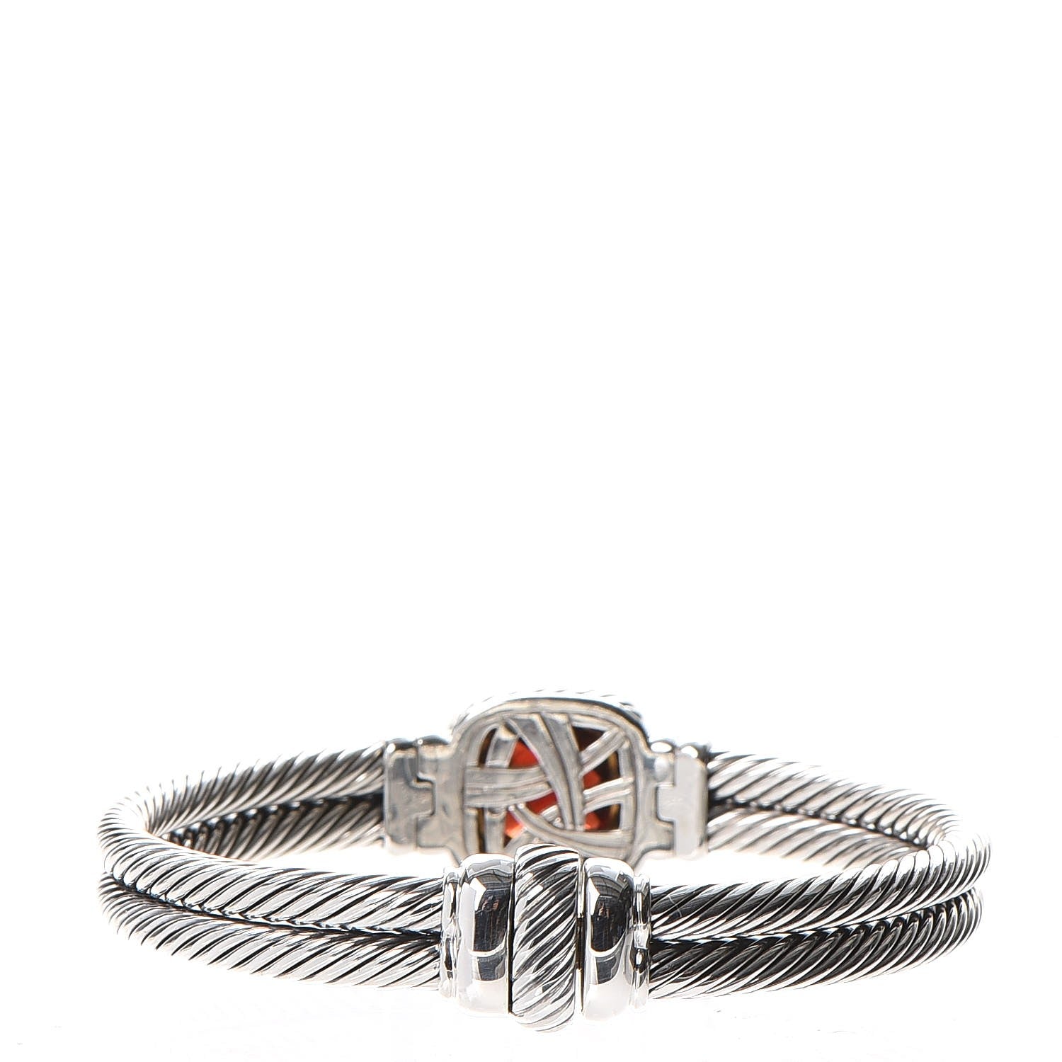 David Yurman Sterling Silver 18K Yellow Gold Diamond Garnet 11mm Albion Double Cable Bracelet 3 of 5