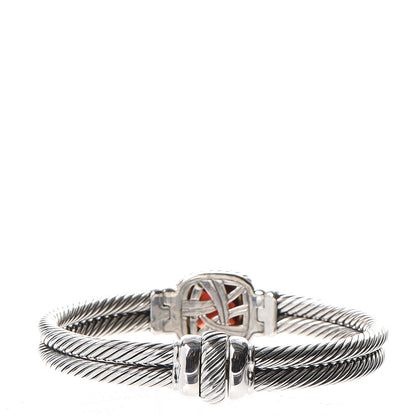 David Yurman Sterling Silver 18K Yellow Gold Diamond Garnet 11mm Albion Double Cable Bracelet 3 of 5