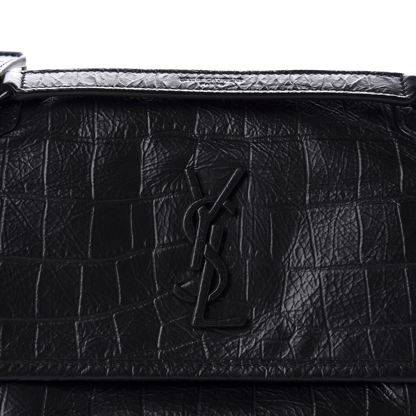 Calfskin Crocodile Embossed Matelasse Monogram Baby Niki Chain Satchel Black