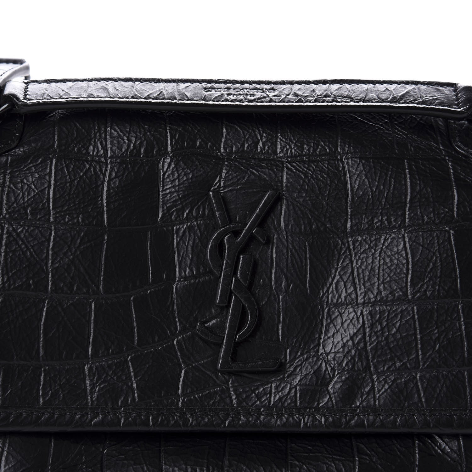 Saint Laurent Calfskin Crocodile Embossed Matelasse Monogram Baby Niki Chain Satchel Black 11 of 11