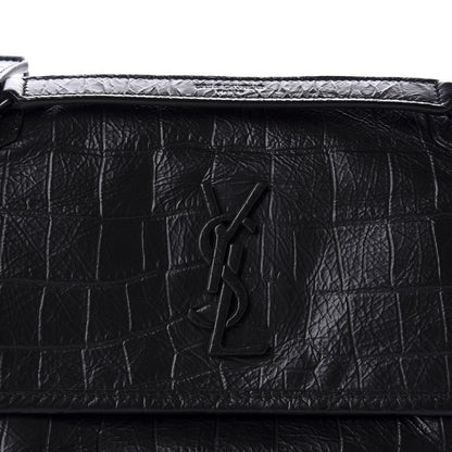 Saint Laurent Calfskin Crocodile Embossed Matelasse Monogram Baby Niki Chain Satchel Black 11 of 11