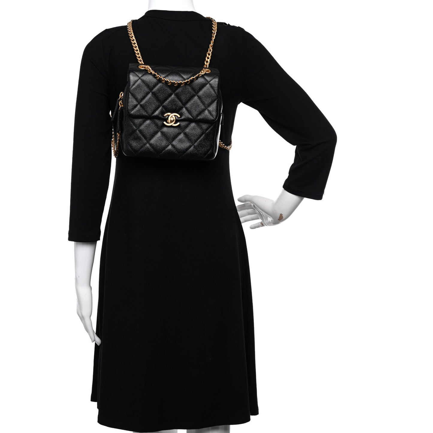 Shiny Caviar Quilted Chain Melody Backpack Black