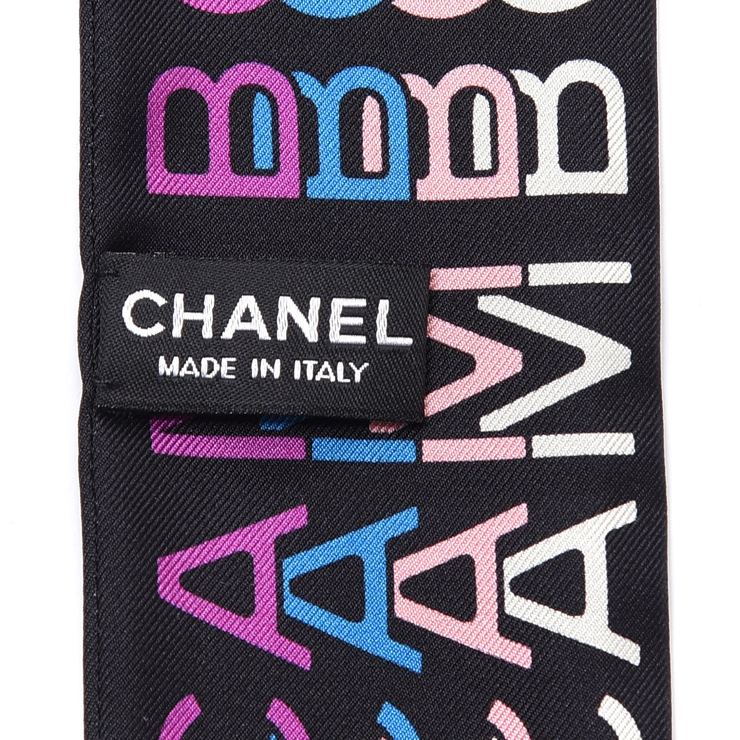 Chanel Silk Logo Slim Bandeau Scarf Black Multicolor 3 of 3
