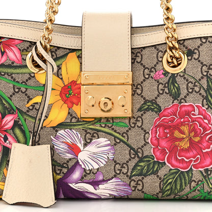 Gucci GG Supreme Monogram Flora Textured Calfskin Small Padlock Tote Beige Ebony Multicolor Mystic White 8 of 12
