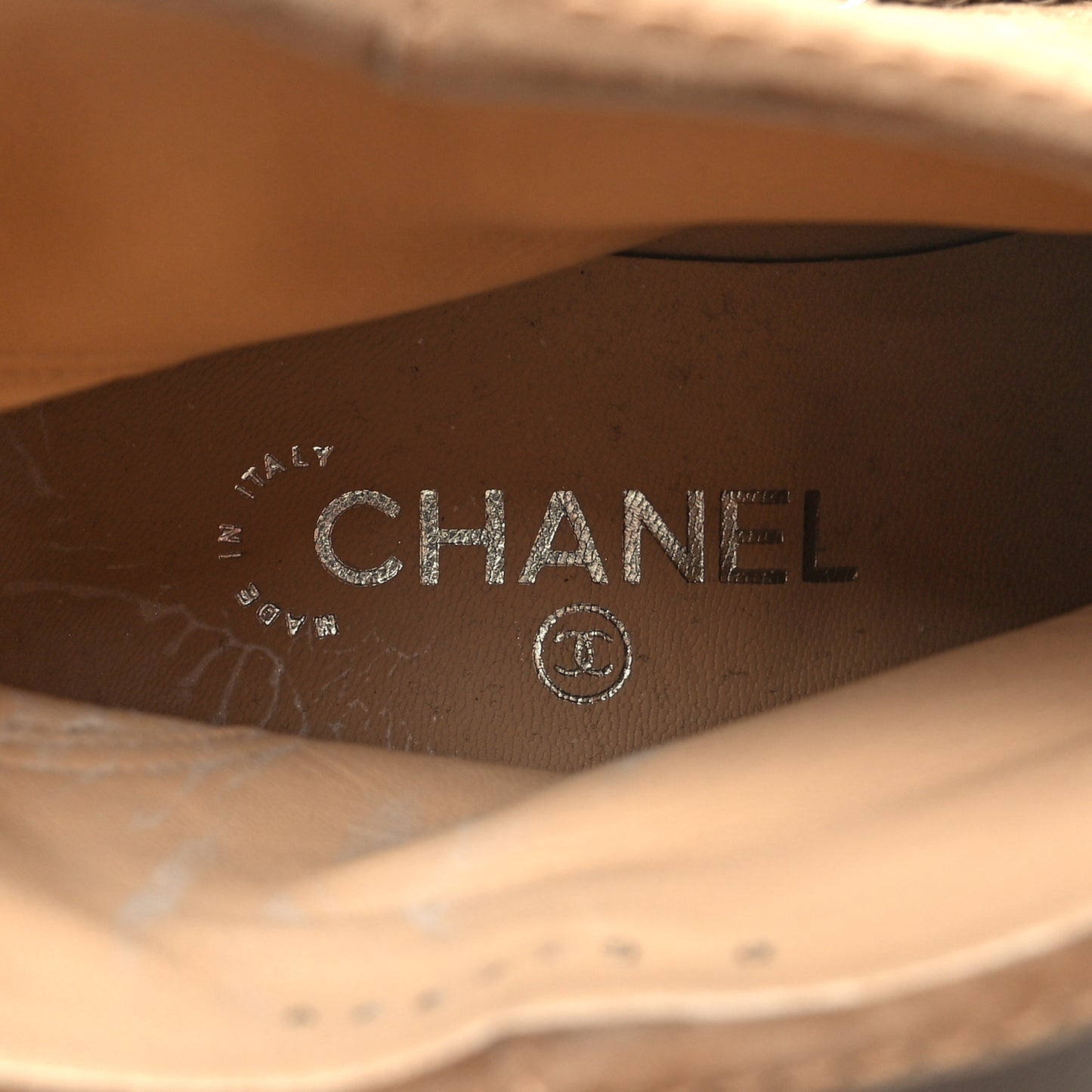 Suede Calfskin Chain CC Short Boots 38.5 Beige