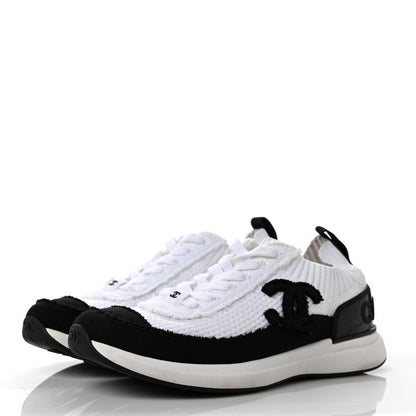 Chanel Knit Womens CC Sneakers 37 White Black 3 of 9