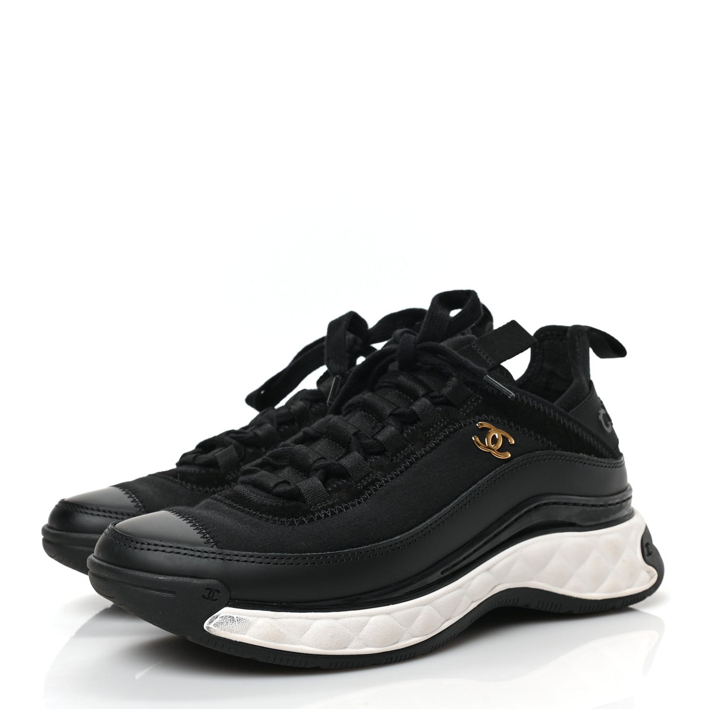 Velvet Calfskin Mixed Fibers CC Sneakers 37 Black