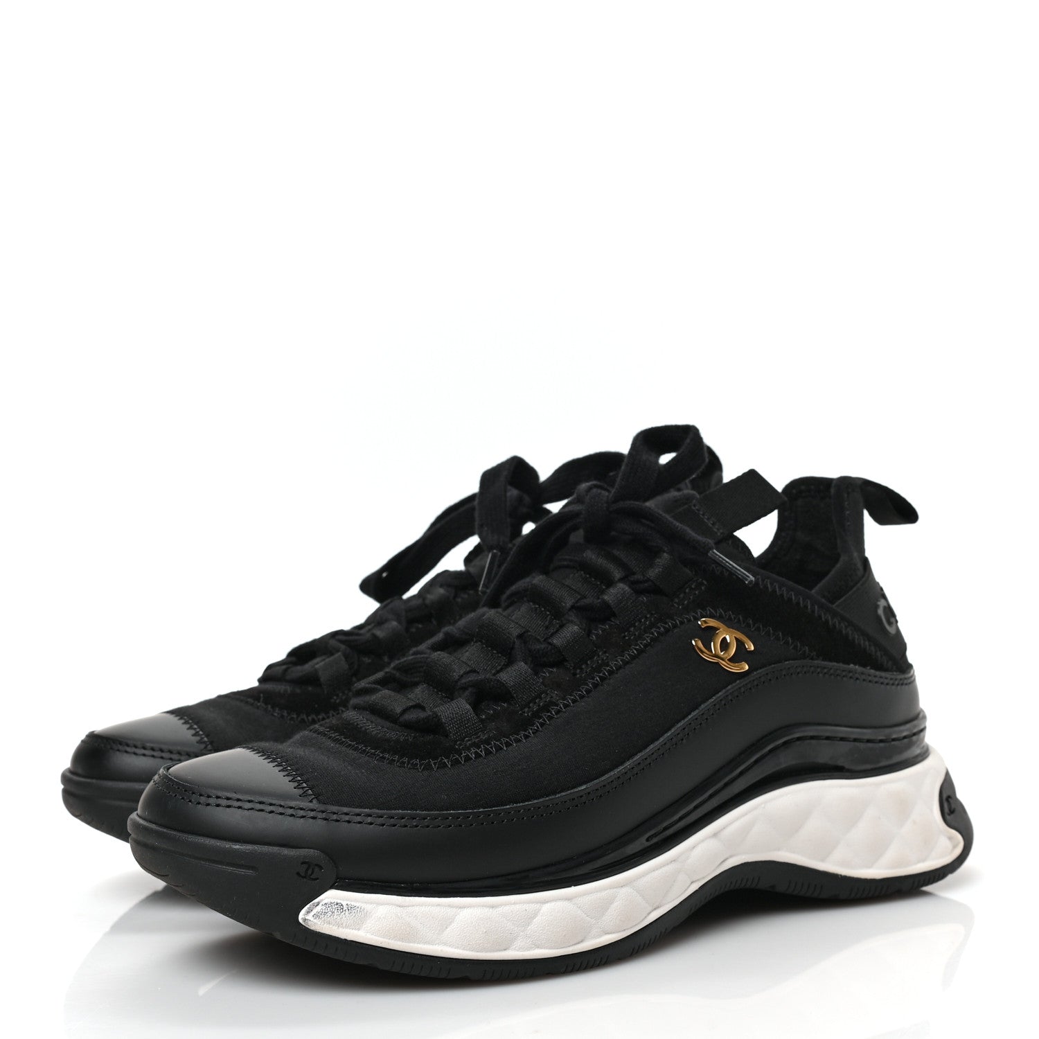 Chanel Velvet Calfskin Mixed Fibers CC Sneakers 37 Black 3 of 7