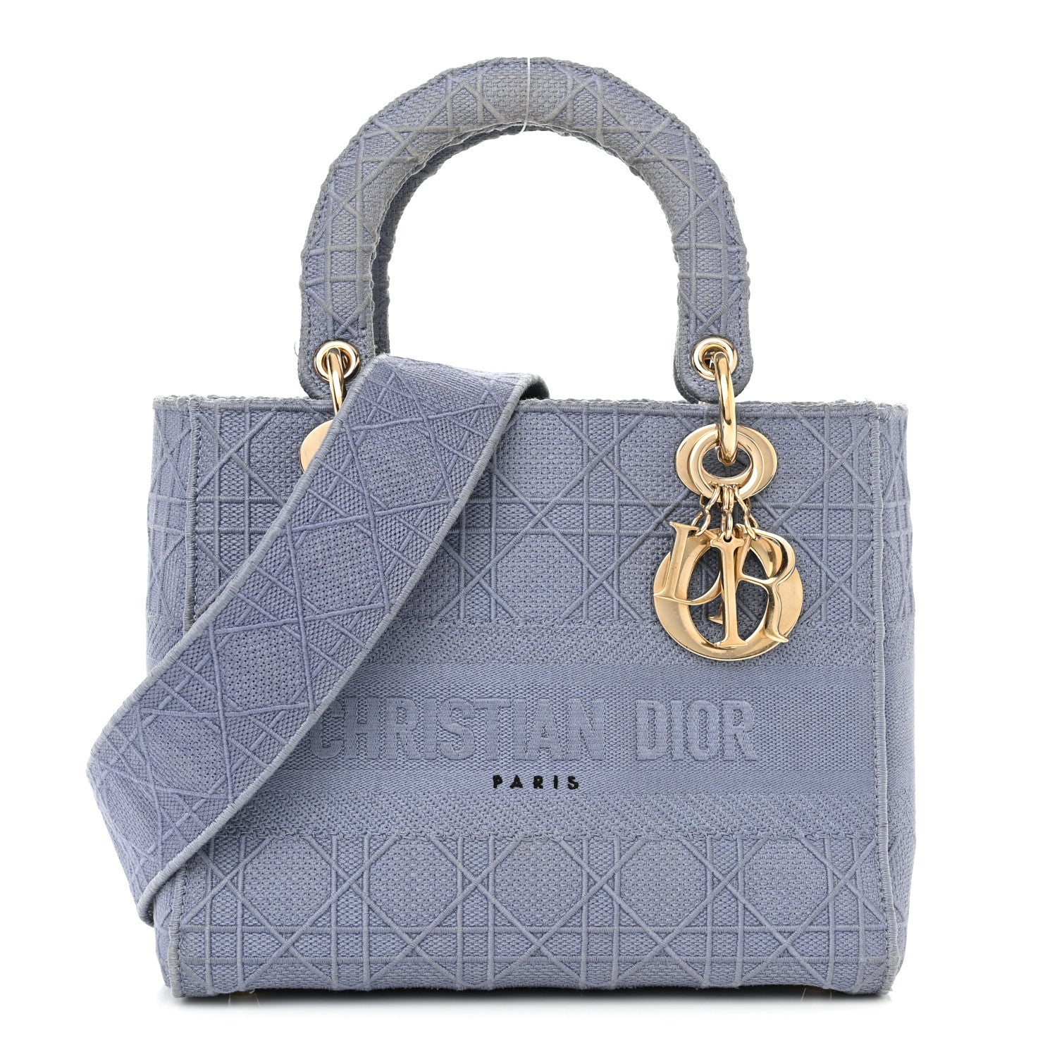 Christian Dior Canvas Embroidered Cannage Medium Lady D-Lite Blue 1 of 12