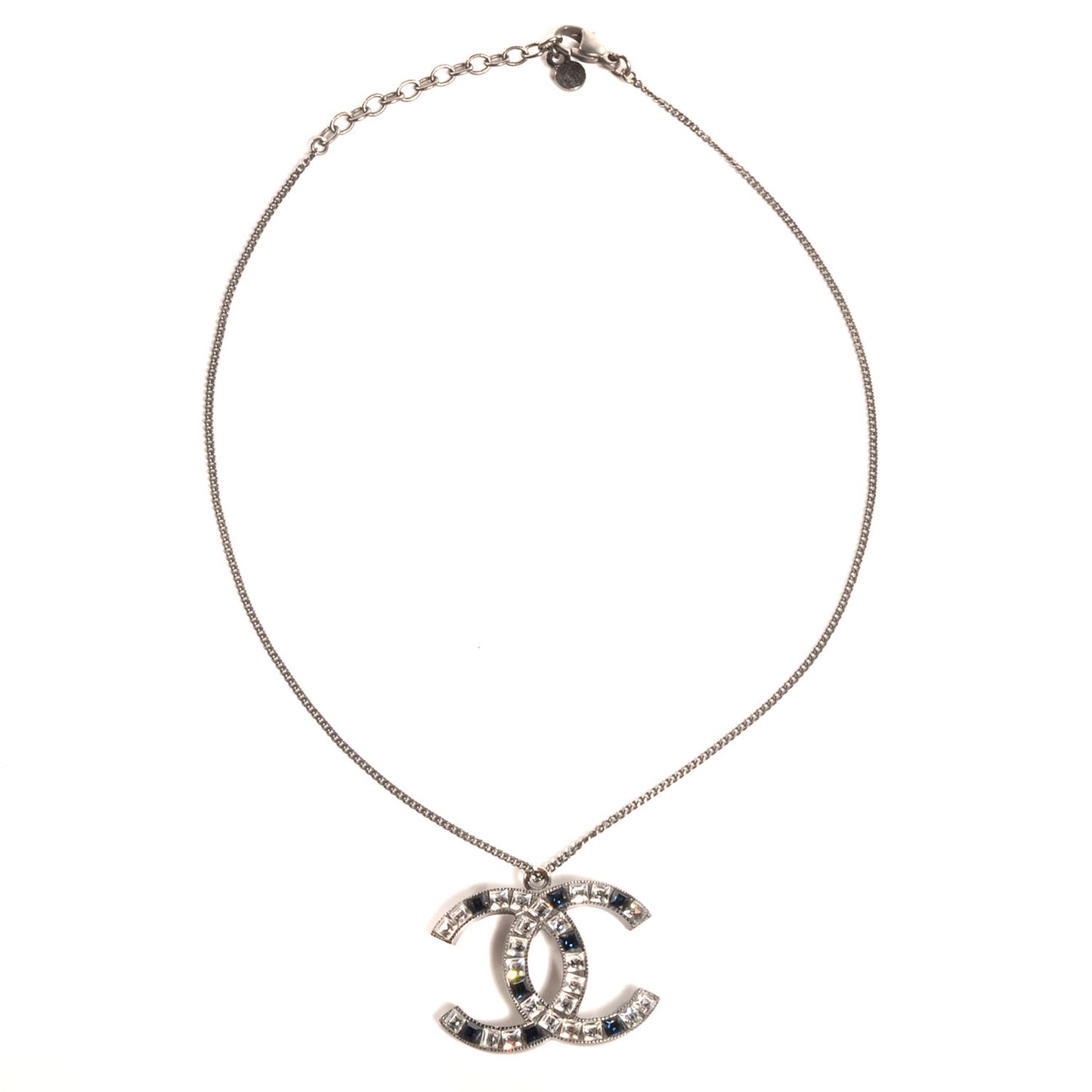 Crystal Large CC Necklace Silver Blue