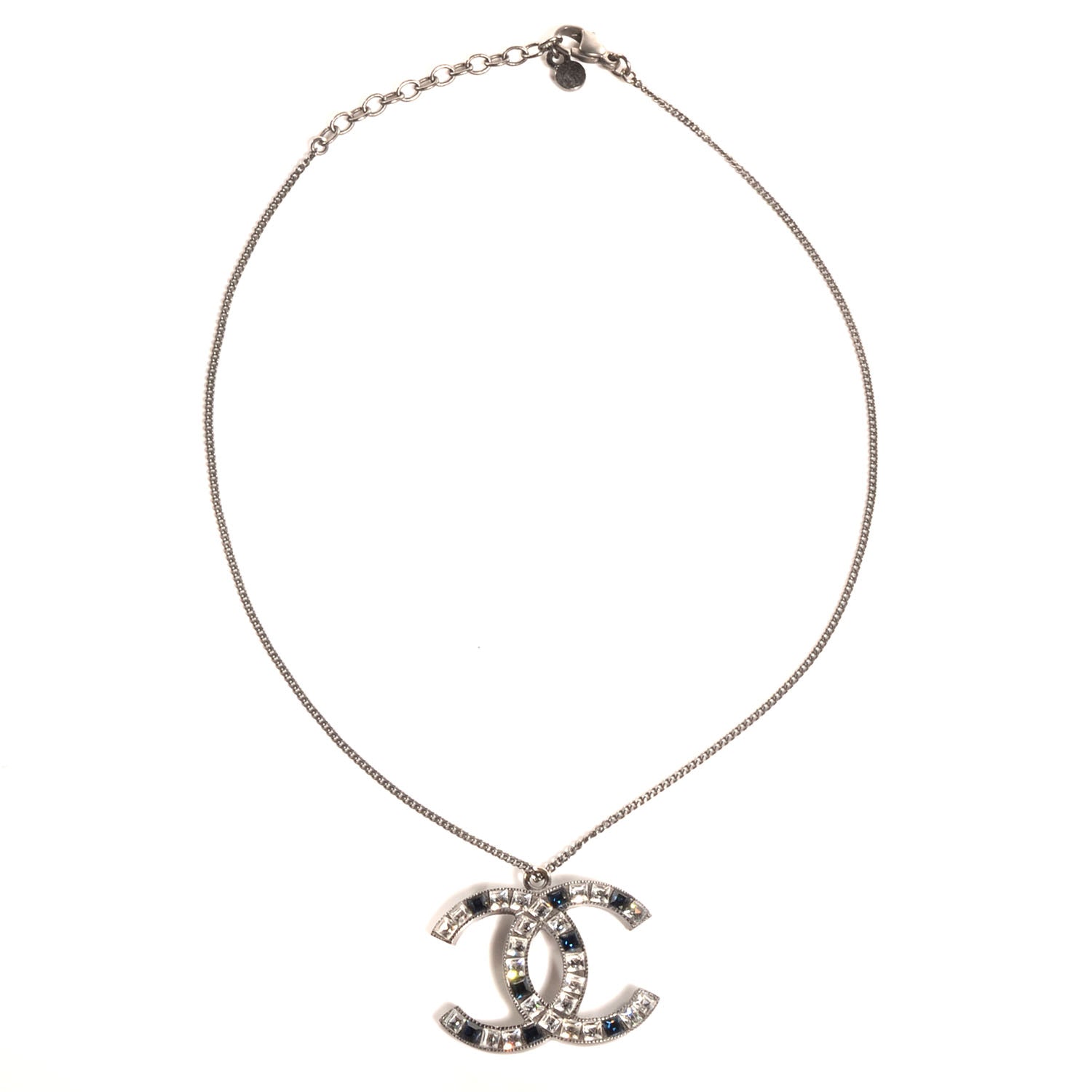 Chanel Crystal Large CC Necklace Silver Blue 3 of 5