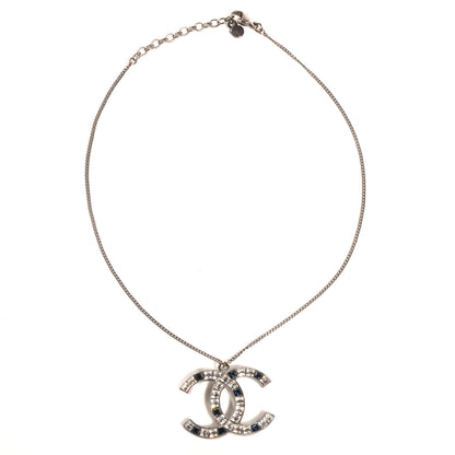 Chanel Crystal Large CC Necklace Silver Blue 3 of 5