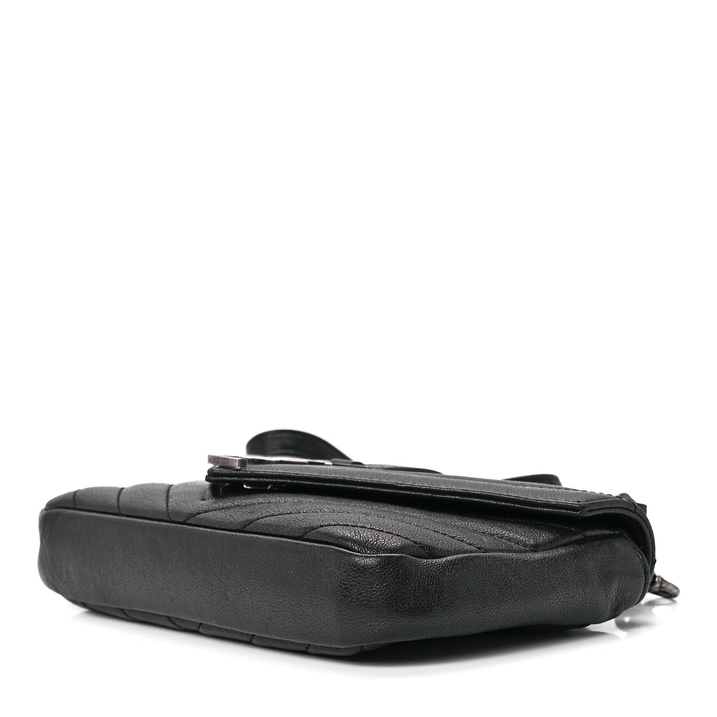 Sheepskin Matelasse Chevron Monogram College Chain Wallet Black