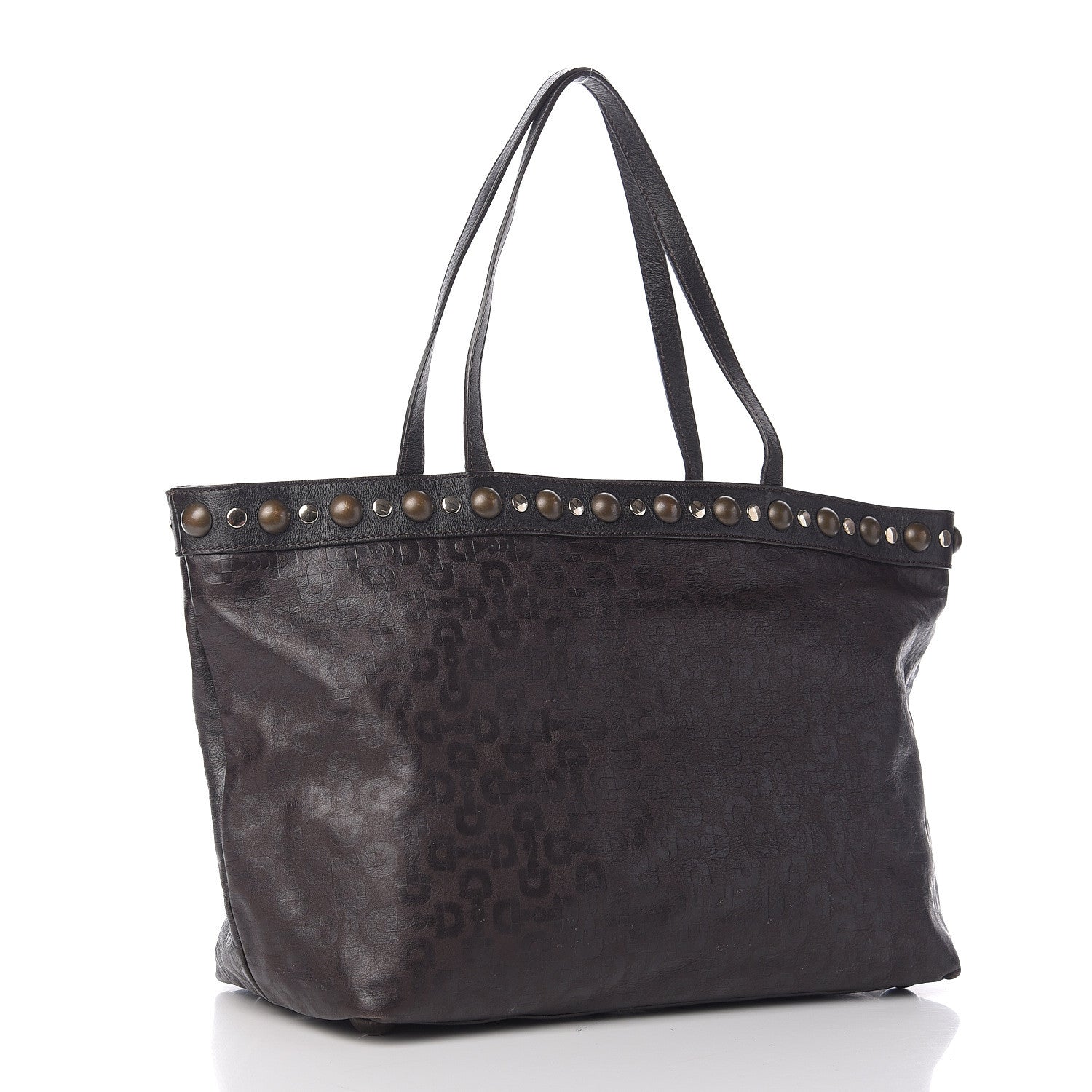 Gucci Calfskin Horsebit Embossed Medium Babouska Shopping Tote Dark Brown 2 of 10