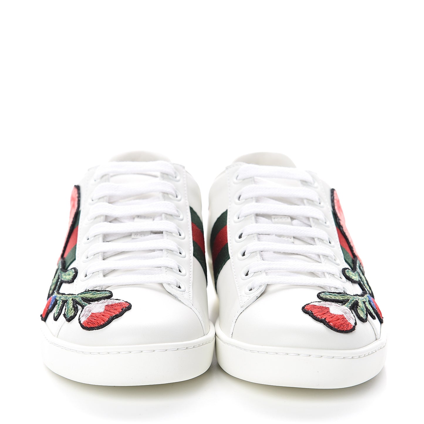 Calfskin Web Floral Embroidered Ace Sneakers 35 White