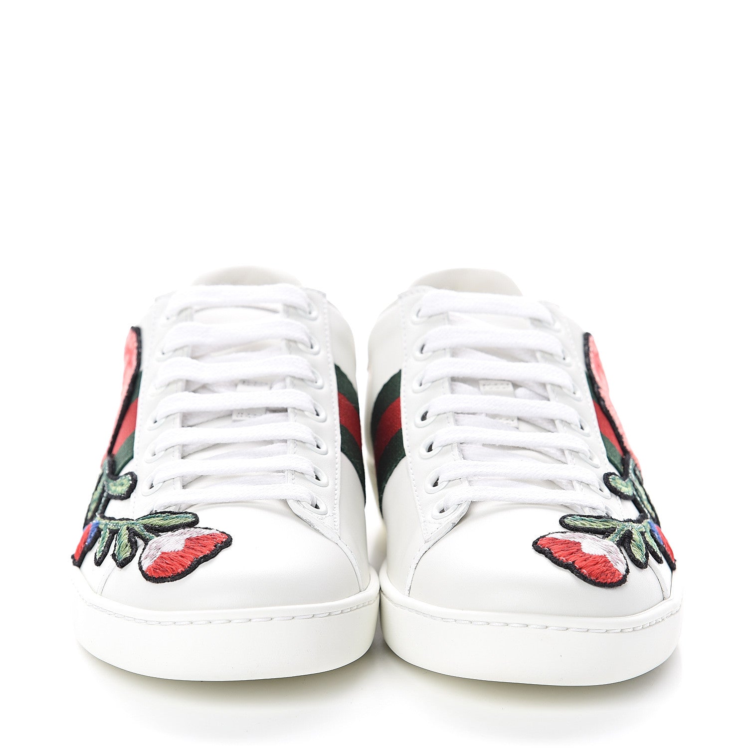 Gucci Calfskin Web Floral Embroidered Ace Sneakers 35 White 2 of 7