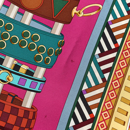 Hermes Silk Colliers de Chiens Scarf 90 Fuchsia Turquoise Grenat 7 of 7