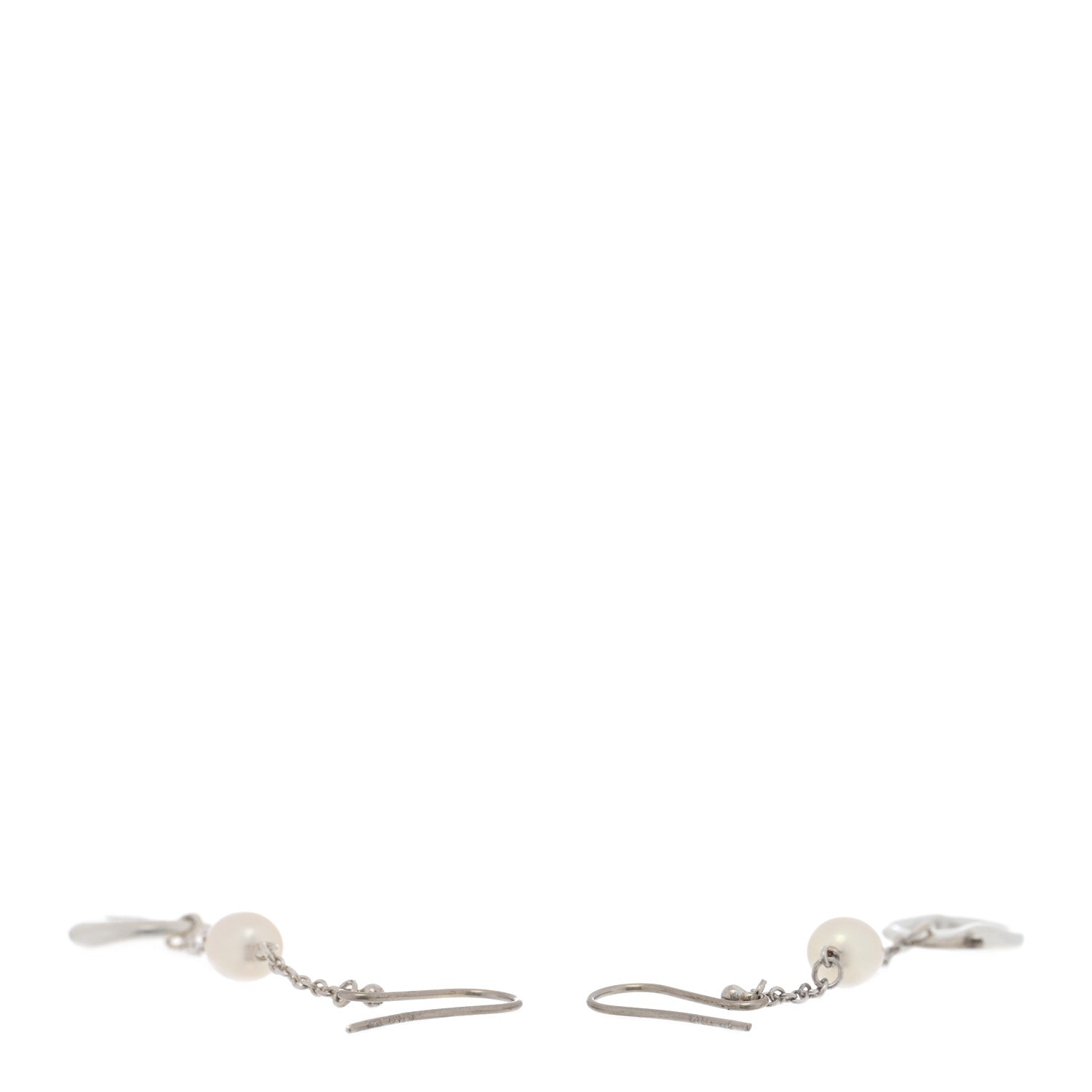 Tiffany Sterling Silver Cultured Pearl Elsa Peretti Loving Heart Drop Earrings 3 of 4