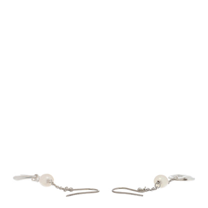 Tiffany Sterling Silver Cultured Pearl Elsa Peretti Loving Heart Drop Earrings 3 of 4