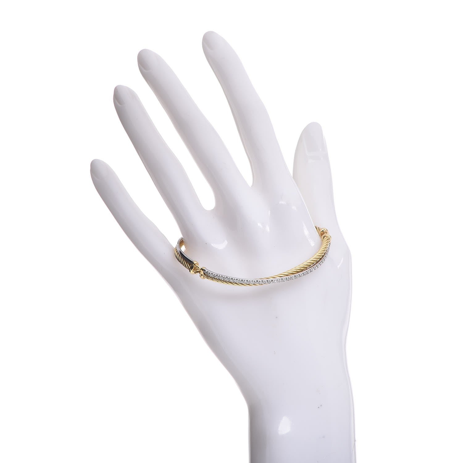David Yurman 18K White Yellow Gold Diamond Crossover Bracelet 2 of 12