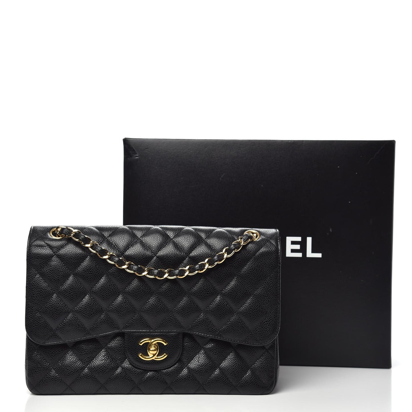 Caviar Quilted Jumbo Double Flap Black