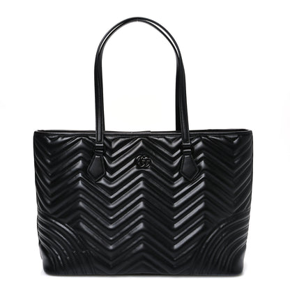 Gucci Calfskin Matelasse Monochrome Large GG Marmont Tote Bag Black 1 of 10