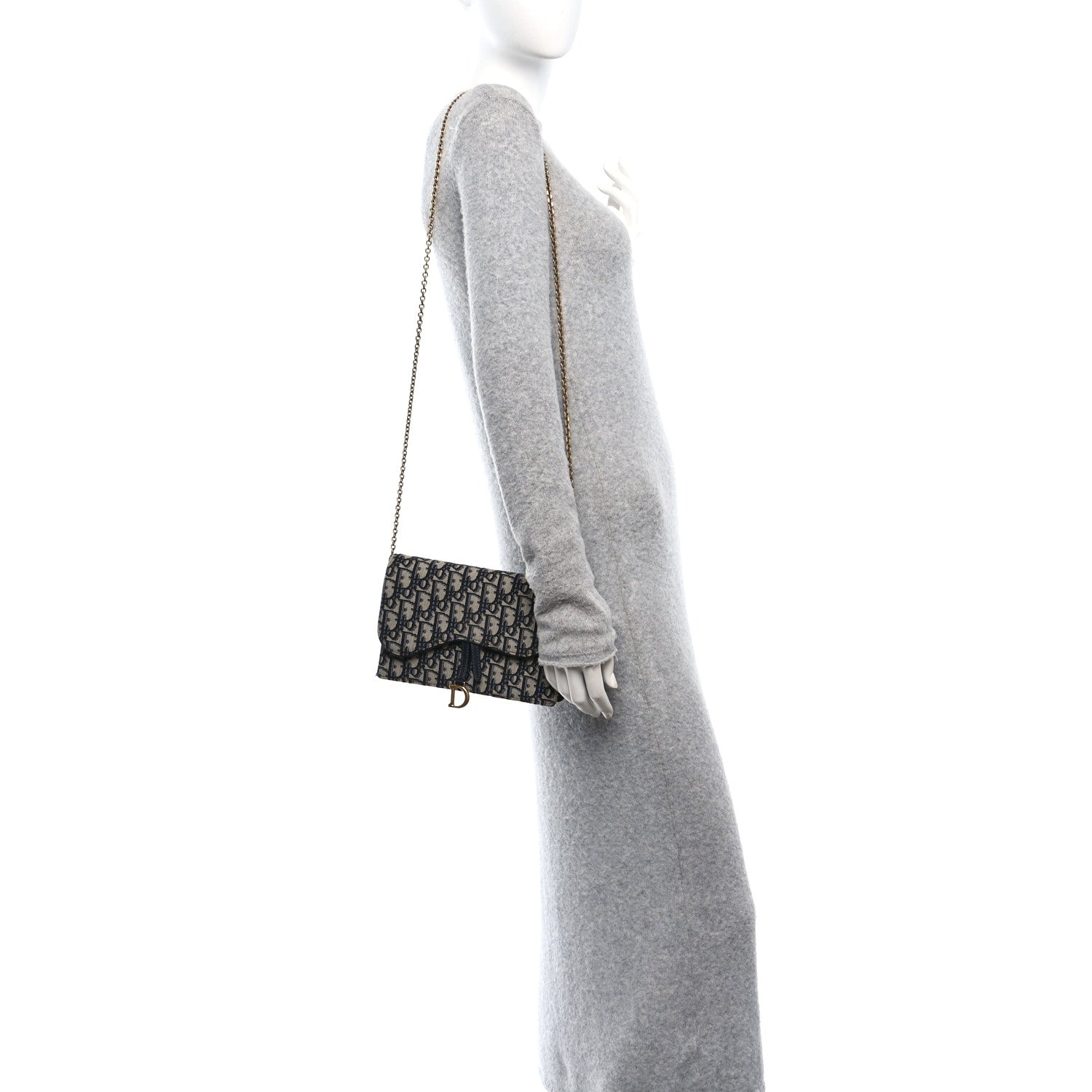 Christian Dior Oblique Saddle Chain Pouch Blue 2 of 12