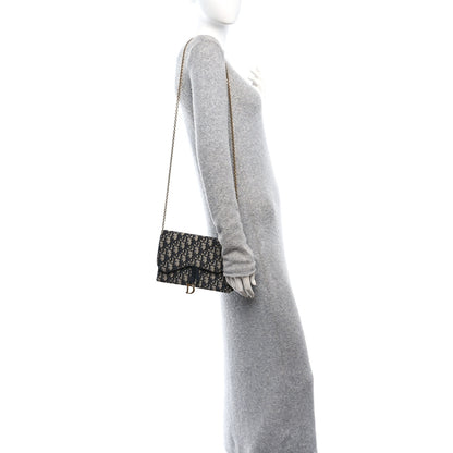 Christian Dior Oblique Saddle Chain Pouch Blue 2 of 12