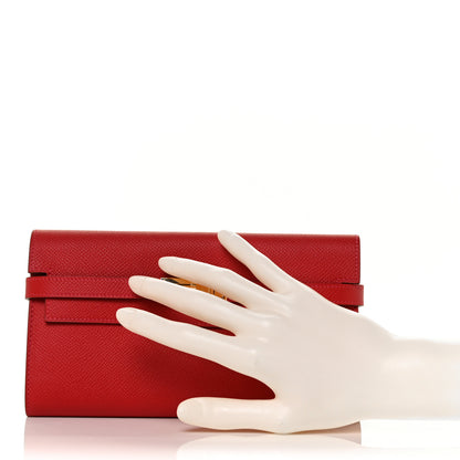 Hermes Epsom Kelly Longue Wallet Rouge Casaque 2 of 8