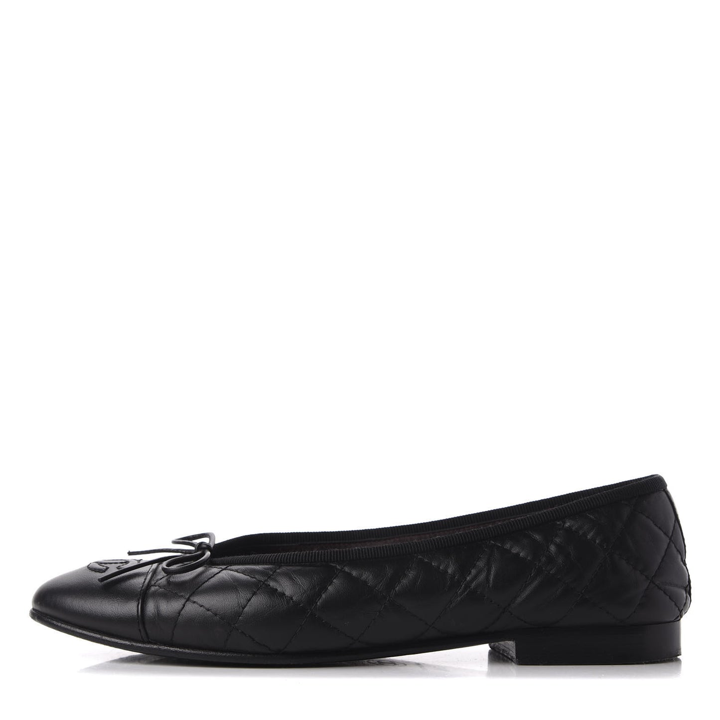 Aged Calfskin Quilted CC Cap Toe Ballerina Flats 37.5 Black