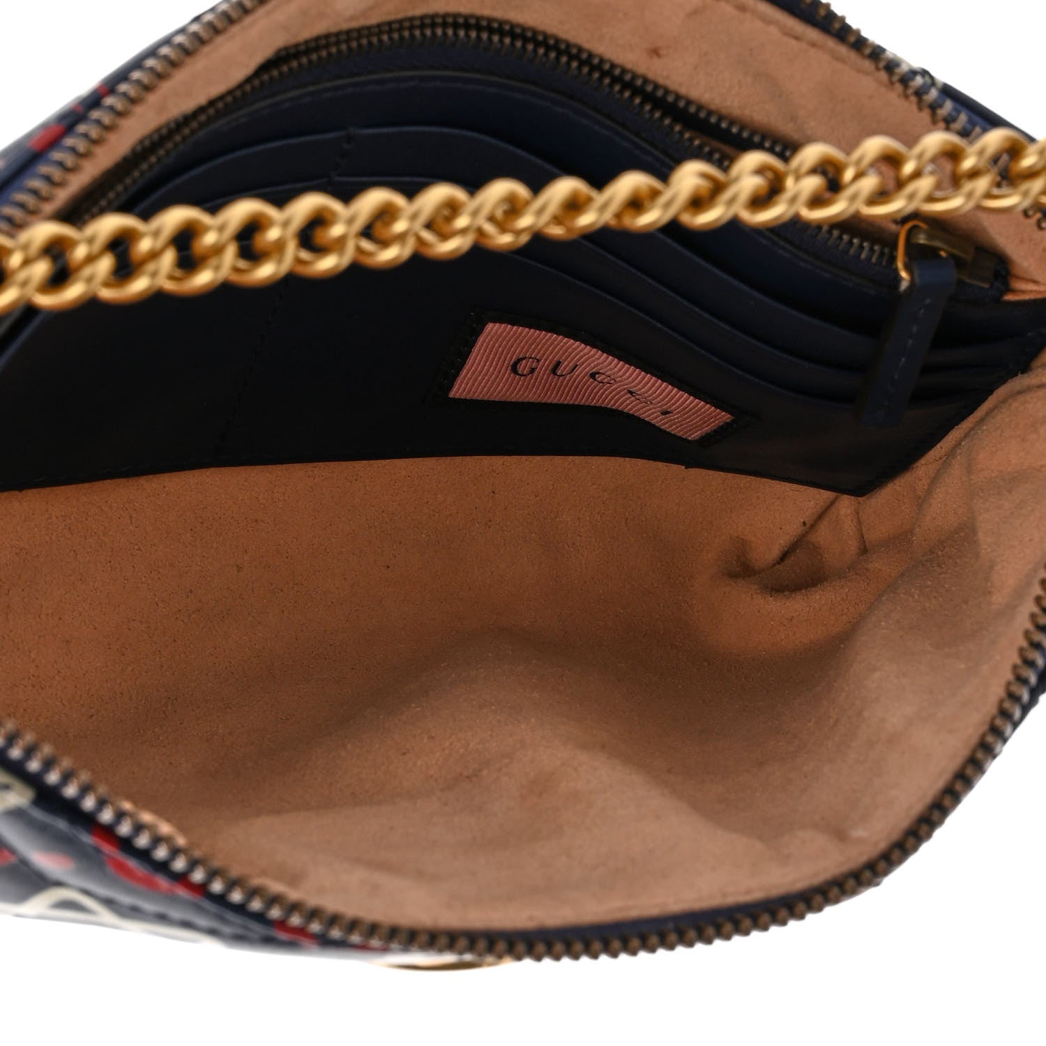 Gucci Calfskin Matelasse GucciGhost Mini GG Marmont Chain Bag Blue Agata Hibiscus Red 5 of 9