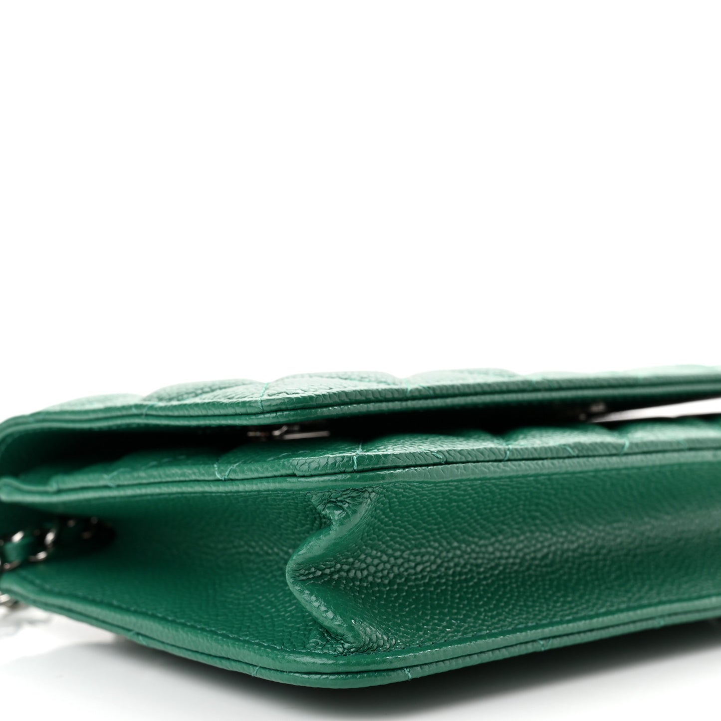 Metallic Caviar Quilted Wallet On Chain WOC Green