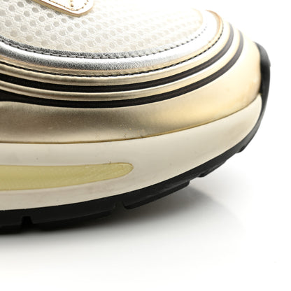 Chanel Fabric Laminated Calfskin Stretch CC Sneakers 36.5 White Gold Silver 12 of 14