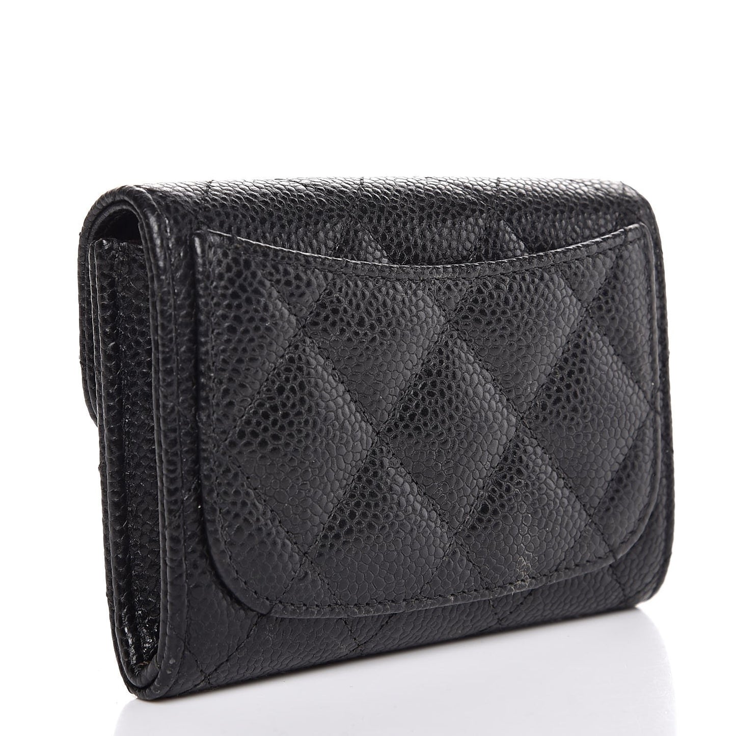Caviar Quilted Flap Card Holder Wallet Black