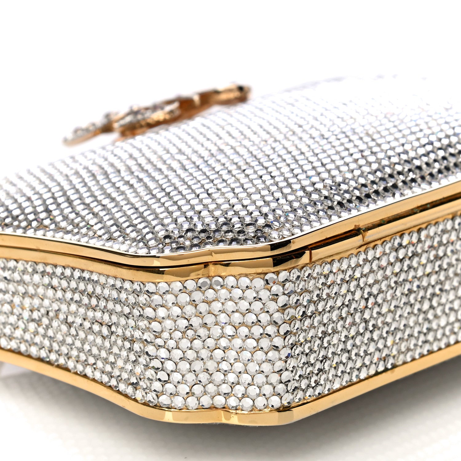 Judith Leiber Swarovski Crystal Butterfly Minaudiere Clutch Silver Gold 10 of 12